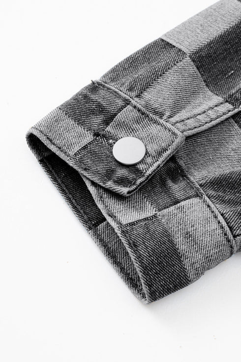 Checkered Patchwork Button up Denim Jacket